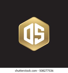 Initial letters OS rounded hexagon shape gold modern logo