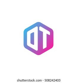 Initial letters OT rounded hexagon shape blue pink purple simple modern logo