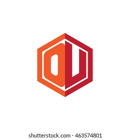 Initial letters OU hexagon shape logo red orange