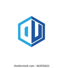 Initial letters OU negative space hexagon shape logo blue