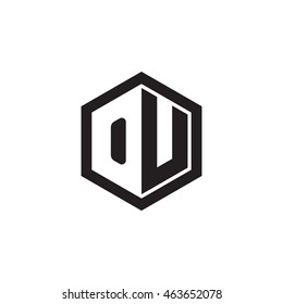 Initial letters OU negative space hexagon shape monogram logo