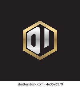 Initial letters OU negative space hexagon shape logo silver gold