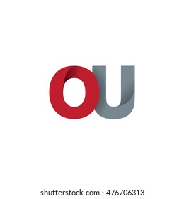 Initial letters OU overlapping fold logo red gray