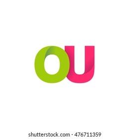 Initial letters OU overlapping fold logo green magenta