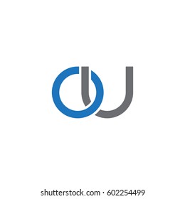 Initial letters ou, round overlapping chain shape lowercase logo modern design blue gray