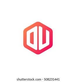 Initial letters OU rounded hexagon shape red orange simple modern logo