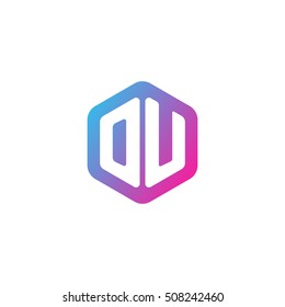 Initial letters OU rounded hexagon shape blue pink purple simple modern logo