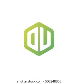 Initial letters OU rounded hexagon shape green simple modern logo