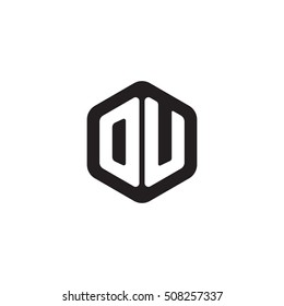 Initial letters OU rounded hexagon shape monogram black simple modern logo