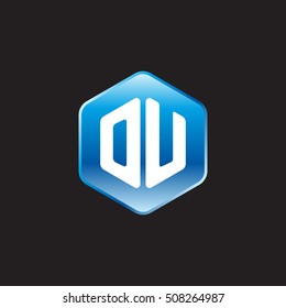 Initial letters OU rounded hexagon shape blue modern logo