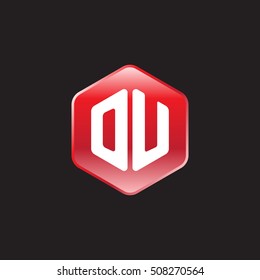 Initial letters OU rounded hexagon shape red modern logo