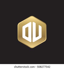 Initial letters OU rounded hexagon shape gold modern logo