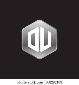 Initial letters OU rounded hexagon shape silver modern logo