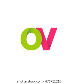 Initial letters OV overlapping fold logo green magenta