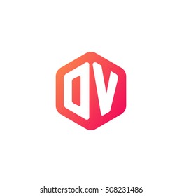 Initial letters OV rounded hexagon shape red orange simple modern logo