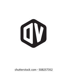 Initial letters OV rounded hexagon shape monogram black simple modern logo