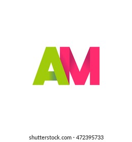 Initial letters AM overlapping linked fold logo green magenta