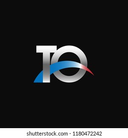 Initial letters TO overlapping movement swoosh logo, metal silver blue red color on black background
