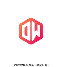 Initial letters OW rounded hexagon shape red orange simple modern logo