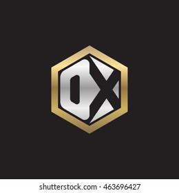 Initial letters OX negative space hexagon shape logo silver gold
