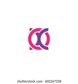 Initial letters ox, round overlapping chain shape lowercase logo modern design pink purple