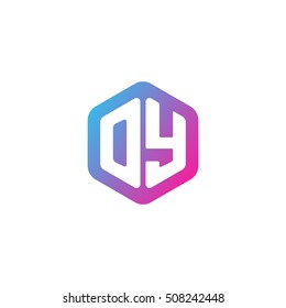 Initial letters OY rounded hexagon shape blue pink purple simple modern logo