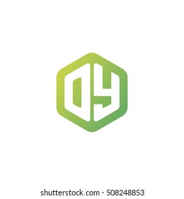 Initial letters OY rounded hexagon shape green simple modern logo