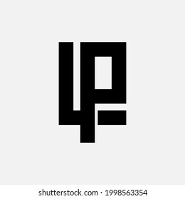 Überschneidungen der Anfangsbuchstaben P, L, PL oder LP, verflochtenes Monogramm-Logo, schwarze Farbe auf weißem Hintergrund