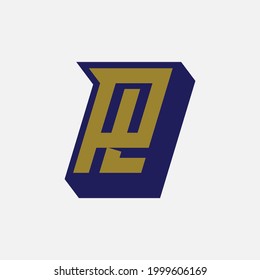 Initial letters P, L, PL or LP overlapping, interlocked monogram logo, blue and gold color on white background