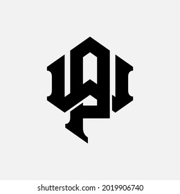 Letras iniciales P, W, PW o WP superpuestas, logotipo de monograma interbloqueado, color negro sobre fondo blanco