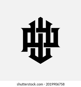 Initial letters P, W, PW or WP overlapping, interlocked monogram logo, black color on white background