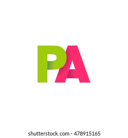 Initial letters PA overlapping fold logo green magenta