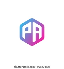 Initial letters PA rounded hexagon shape blue pink purple simple modern logo