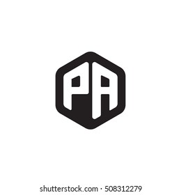 Initial letters PA rounded hexagon shape monogram black simple modern logo
