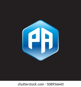 Initial letters PA rounded hexagon shape blue modern logo