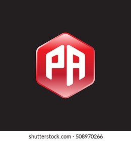 Initial letters PA rounded hexagon shape red modern logo