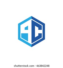 Initial letters PC negative space hexagon shape logo