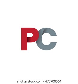 Initial letters PC overlapping fold logo red gray