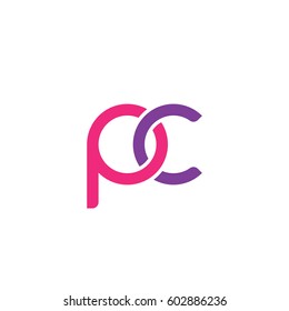 Initial letters pc, round overlapping chain shape lowercase logo modern design pink purple