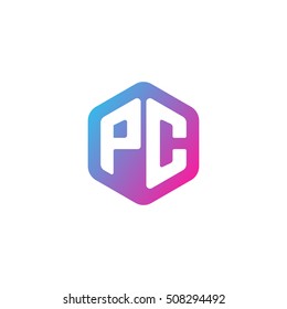 Initial letters PC rounded hexagon shape blue pink purple simple modern logo