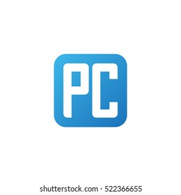 Initial letters PC rounded square shape blue simple logo
