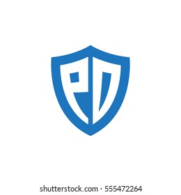 Initial letters PD, PO, shield shape blue simple logo