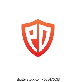 Initial letters PD, PO, shield shape red simple logo