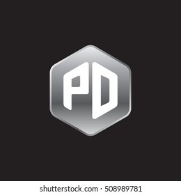 Initial letters PD rounded hexagon shape silver modern logo