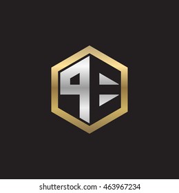 Initial letters PE negative space hexagon shape logo silver gold