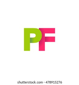 Initial letters PF overlapping fold logo green magenta