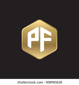 Initial letters PF rounded hexagon shape gold modern logo