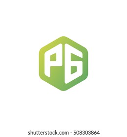 Initial letters PG rounded hexagon shape green simple modern logo