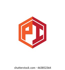 Initial letters PI hexagon shape logo red orange