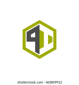 Initial letters PI negative space hexagon shape logo green black gray